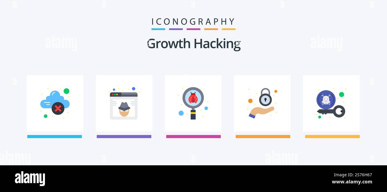 Hacking Flat 5 Icon Pack Including virus. lock. website. hand. virus. Creative Icons Design Stock Vector