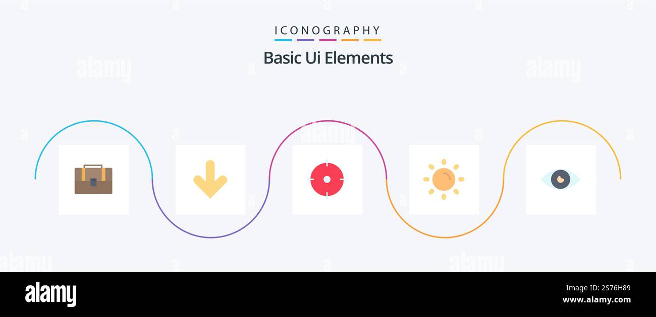 Basic Ui Elements Flat 5 Icon Pack Including basic icon. shine. archer. sun. brightness Stock Vector