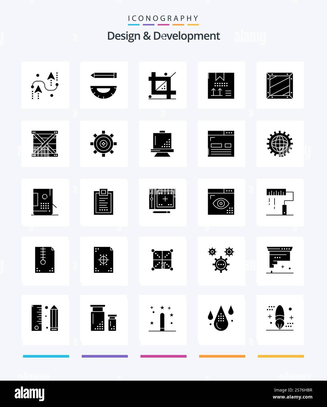 Creative Design & Development 25 Glyph Solid Black icon pack  Such As design. box. development. programing. design Stock Vector