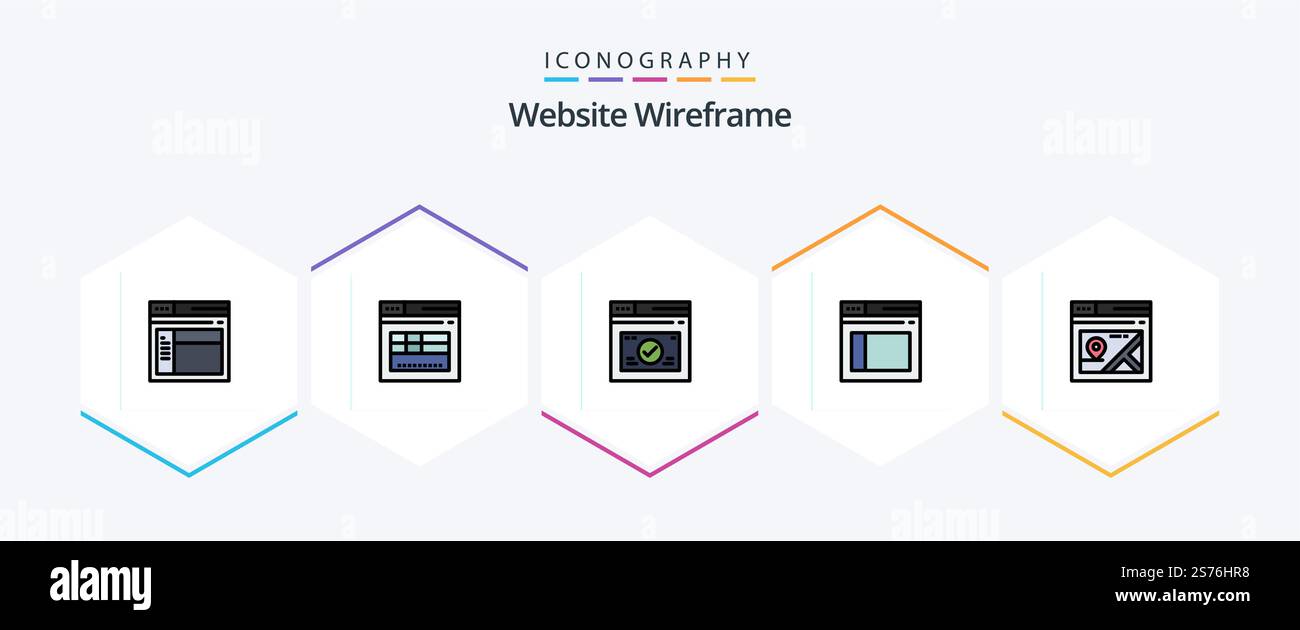 Website Wireframe 25 FilledLine icon pack including . web. Stock Vector