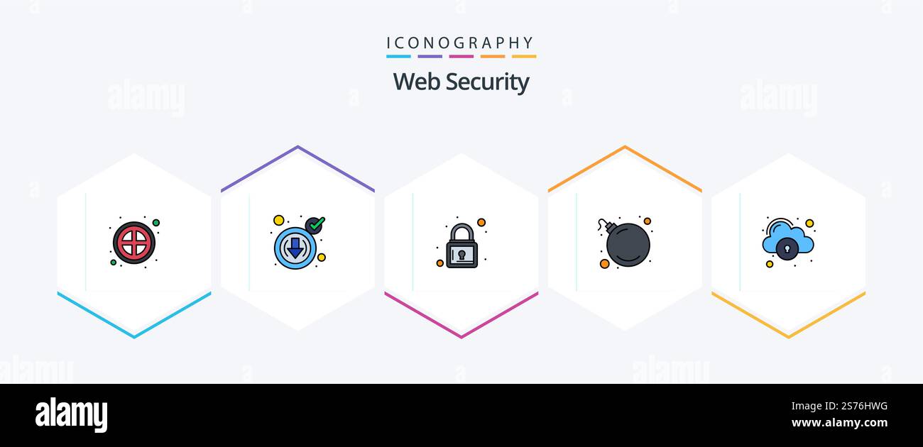 Web Security 25 FilledLine icon pack including security. data. lock. cloud. threat Stock Vector