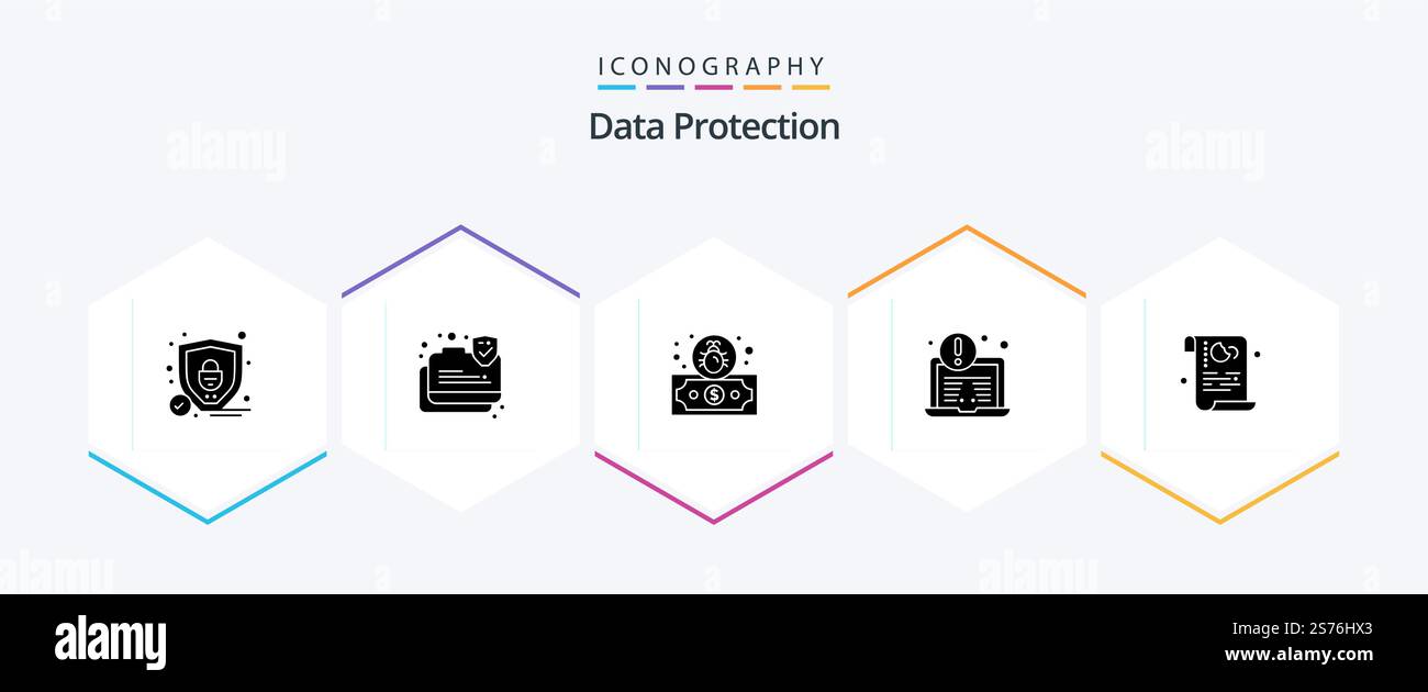 Data Protection 25 Glyph icon pack including security. policy. payment. data. security Stock Vector