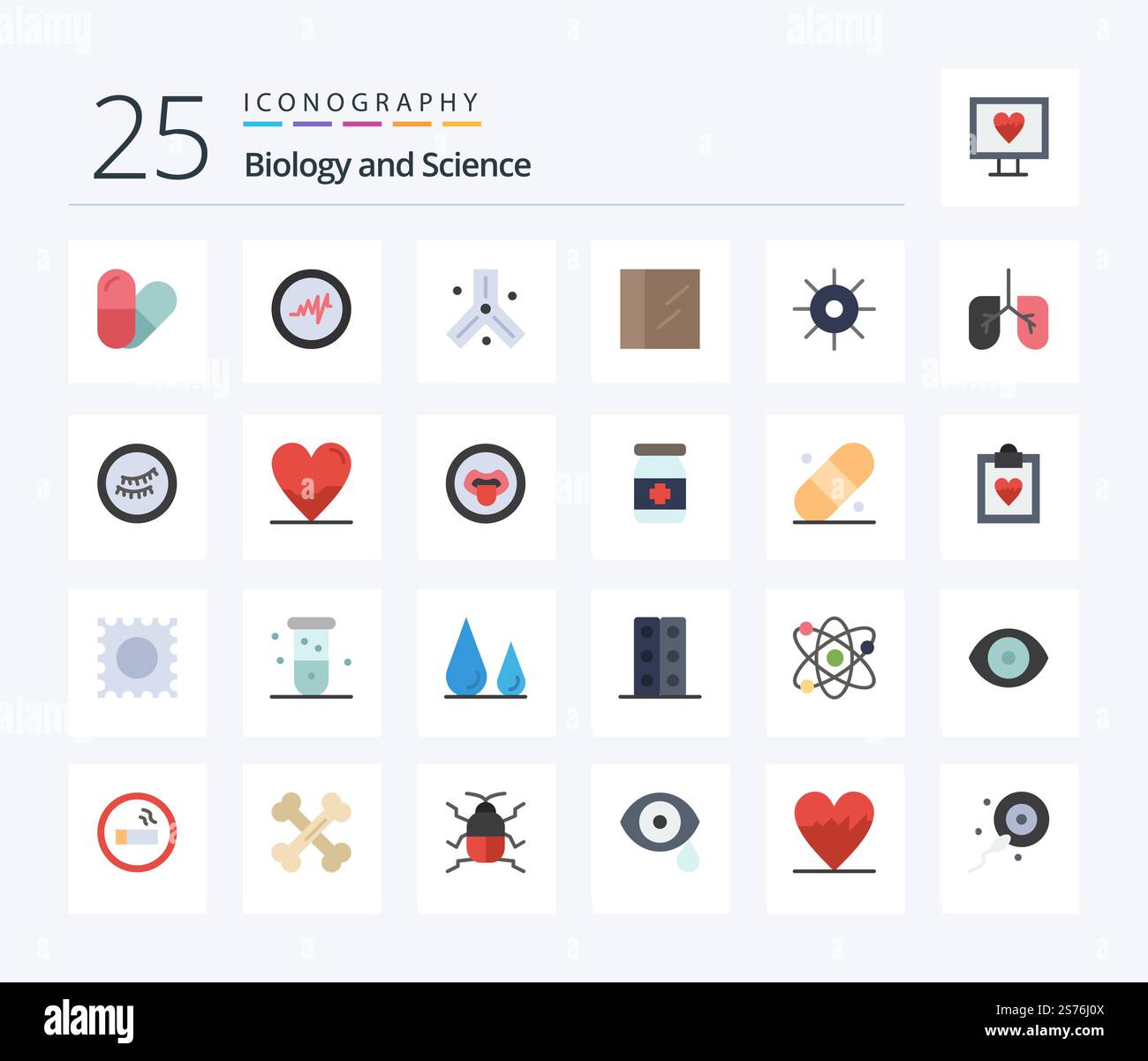Biology 25 Flat Color icon pack including sleep. lungs. cocaine ...