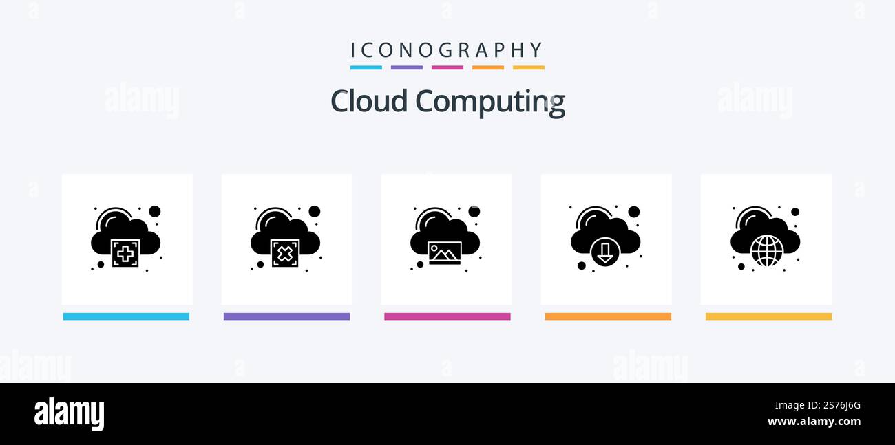 Cloud Computing Glyph 5 Icon Pack Including computing. image. cloud. download. Creative Icons Design Stock Vector