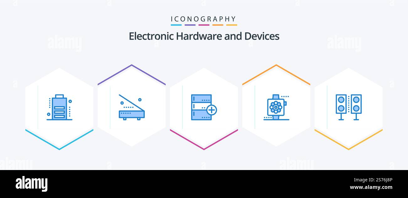 Devices 25 Blue icon pack including devices. smart. add. devices. database Stock Vector