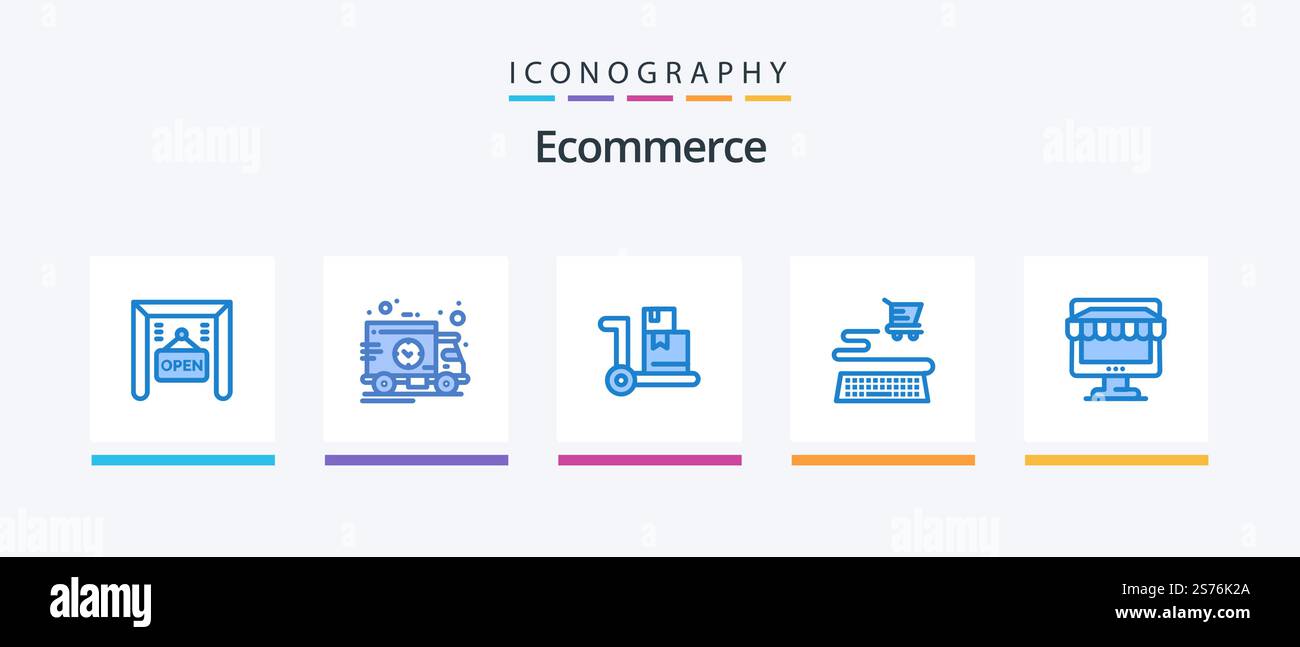 Ecommerce Blue 5 Icon Pack Including online. shopping. ecommerce. shop. shopping. Creative Icons Design Stock Vector