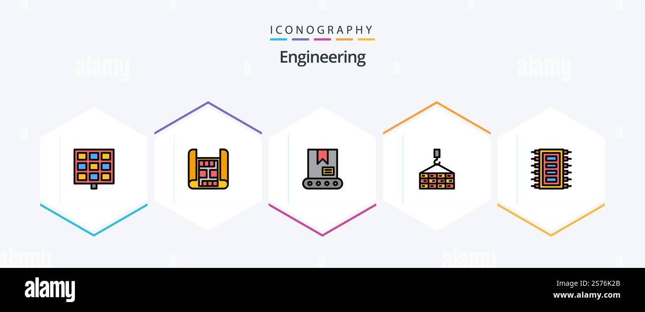 Engineering 25 FilledLine icon pack including connect. chip. crane. hardware. crane Stock Vector