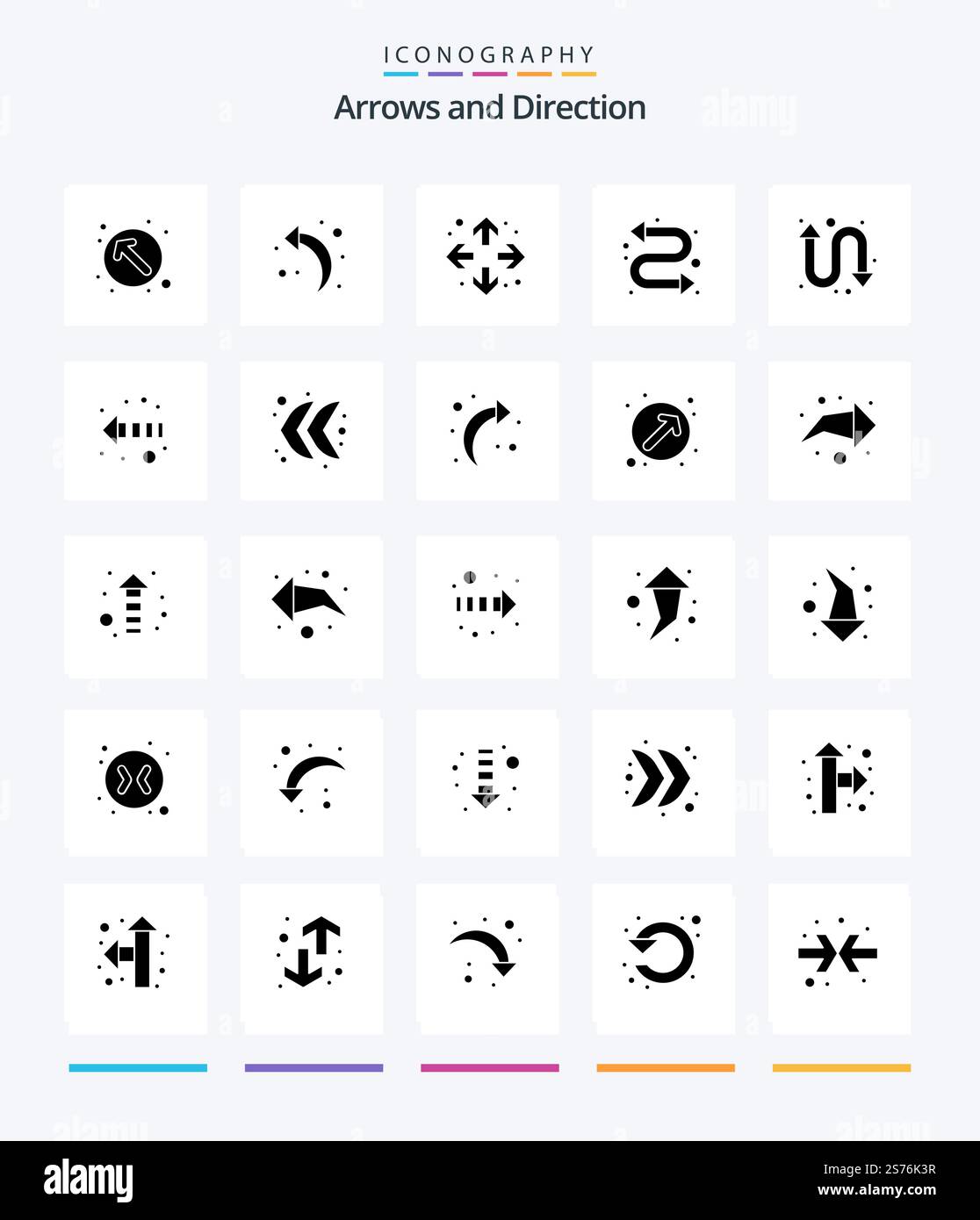 Creative Arrow 25 Glyph Solid Black icon pack  Such As back. left. full screen. direction. watch kit Stock Vector