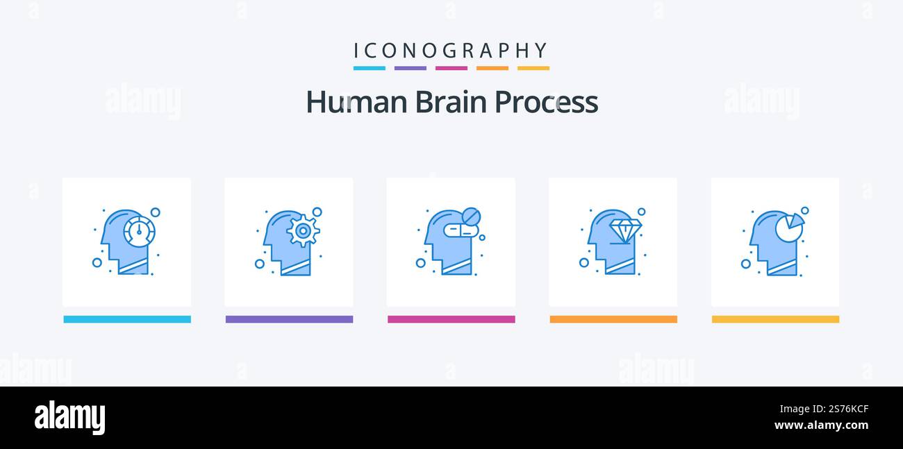 Human Brain Process Blue 5 Icon Pack Including perfection. head. process. diamond. healthy. Creative Icons Design Stock Vector