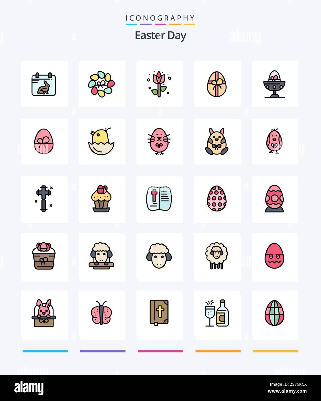 Creative Easter 25 Line FIlled icon pack  Such As gift. food. gift. egg. boiled egg Stock Vector