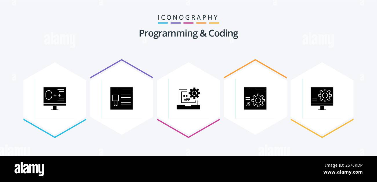Programming And Coding 25 Glyph icon pack including develop. browser. page. programming. develop Stock Vector