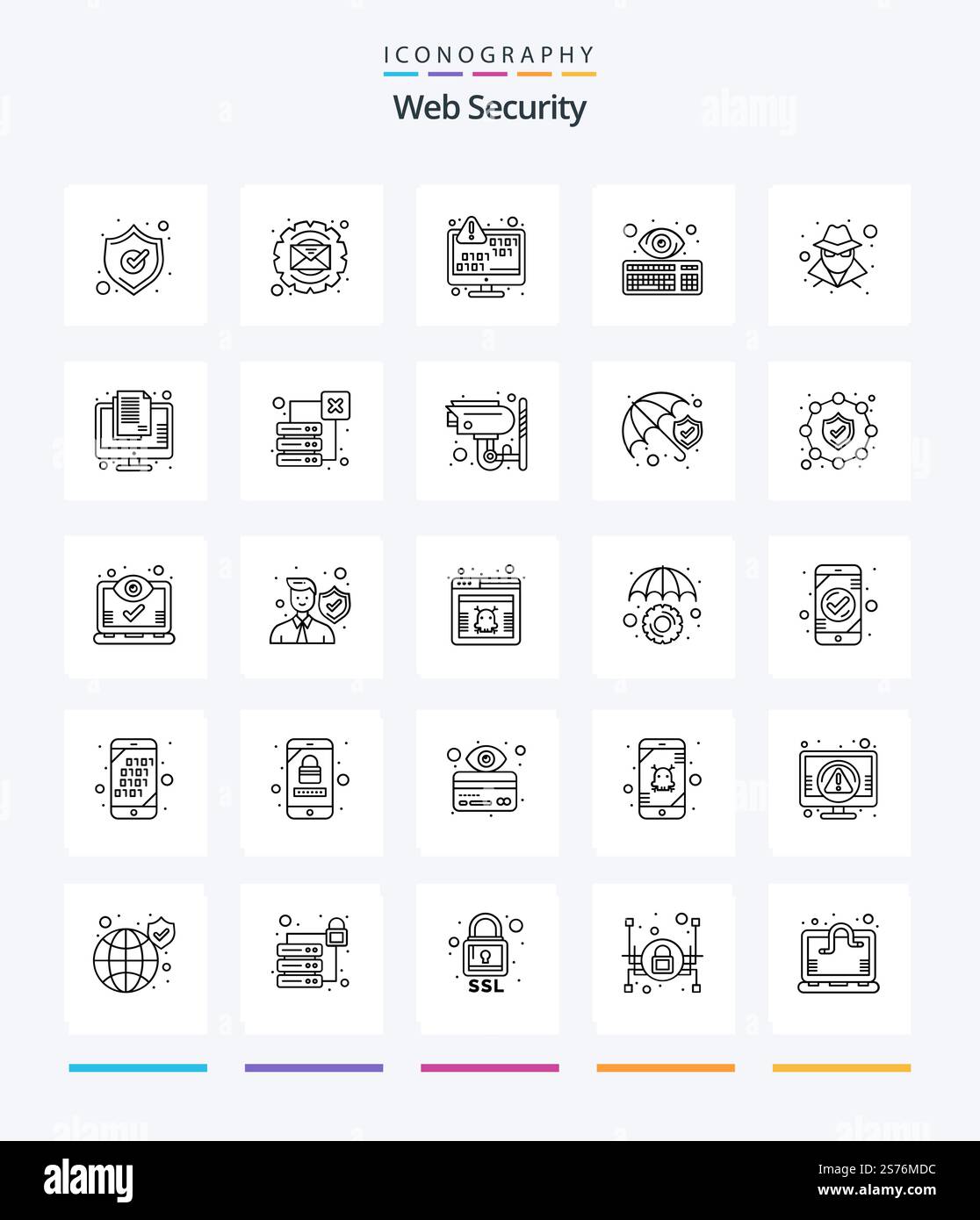 Creative Web Security 25 OutLine icon pack  Such As anonymous. keyboard. data encryption. hacker. cyber Stock Vector