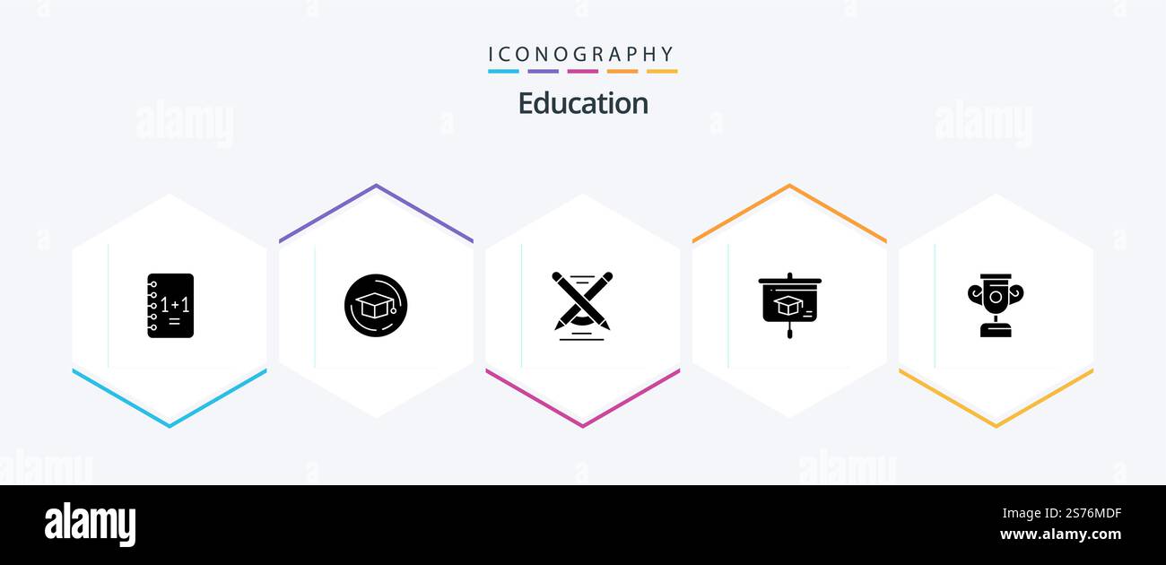 Education 25 Glyph icon pack including . progress. pencil. education. presentation Stock Vector
