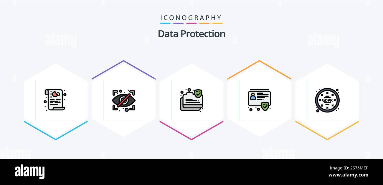 Data Protection 25 FilledLine icon pack including gdpr. id. security. badge. secure Stock Vector