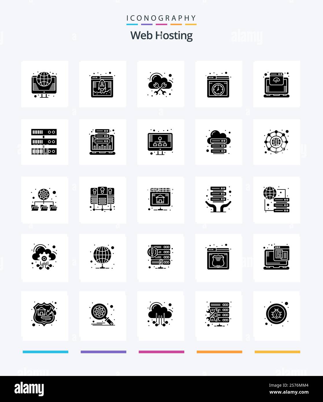 Creative Web Hosting 25 Glyph Solid Black icon pack  Such As internet. web hosting. hosting. cloud Stock Vector
