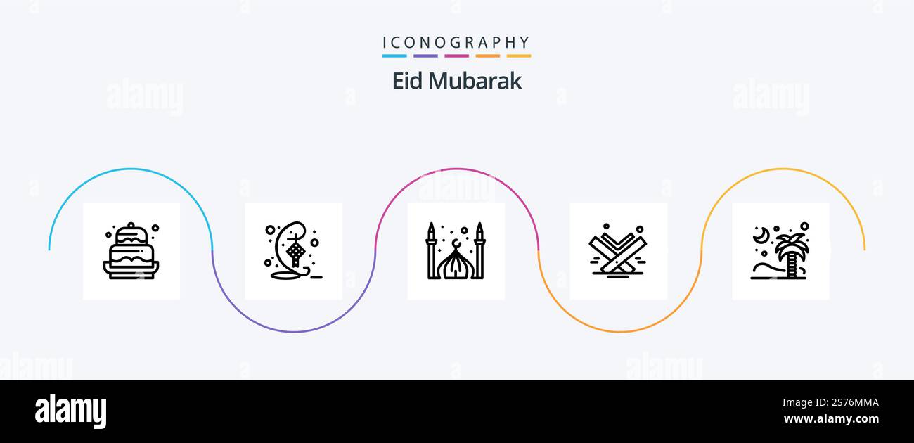 Eid Mubarak Line 5 Icon Pack Including islam. holy. hari raya. quran ...