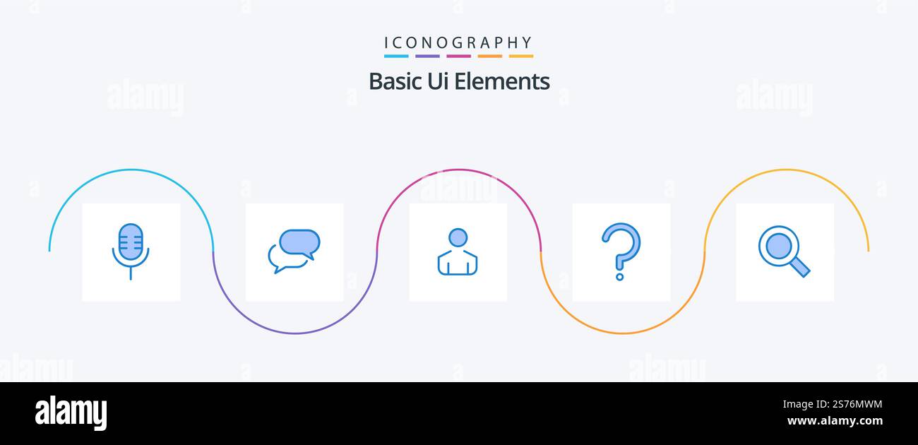 Basic Ui Elements Blue 5 Icon Pack Including zoom. magnifier. male. mark. question Stock Vector