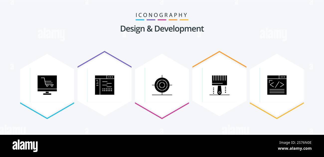 Design and Development 25 Glyph icon pack including programing. development. source. design. shape Stock Vector