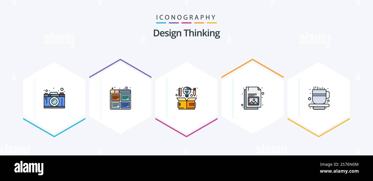Design Thinking 25 FilledLine icon pack including document. thinking. process. idea. creative Stock Vector