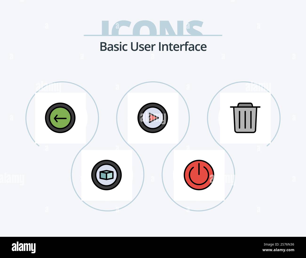 Basic Line Filled Icon Pack 5 Icon Design. basic. mobile. trash. interface. application Stock Vector