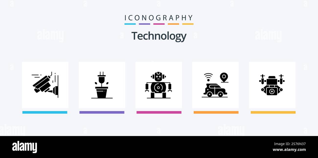 Technology Glyph 5 Icon Pack Including . technology. technology. camera. technology. Creative Icons Design Stock Vector