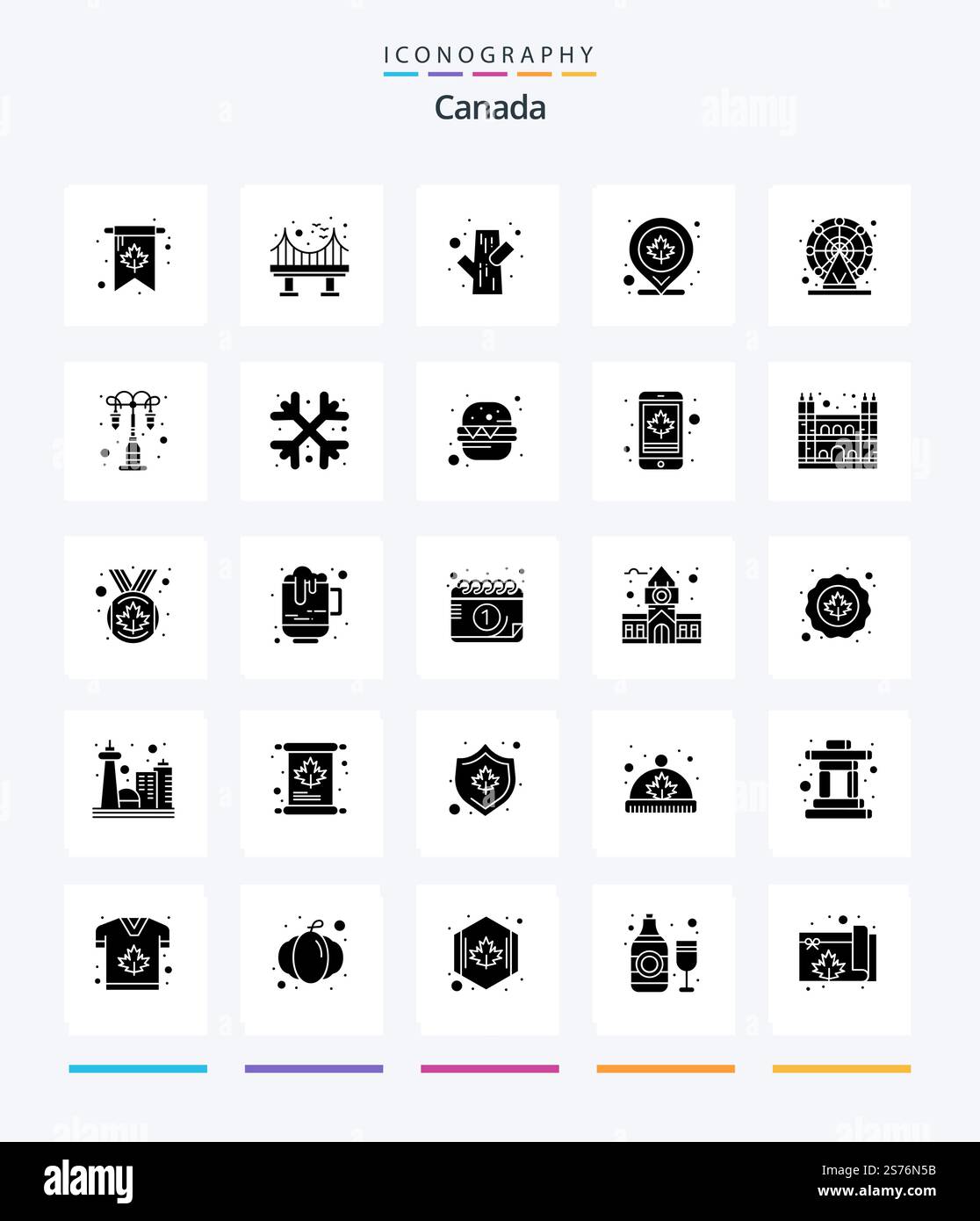 Creative Canada 25 Glyph Solid Black icon pack  Such As ferris. map. snowy. location. canada Stock Vector