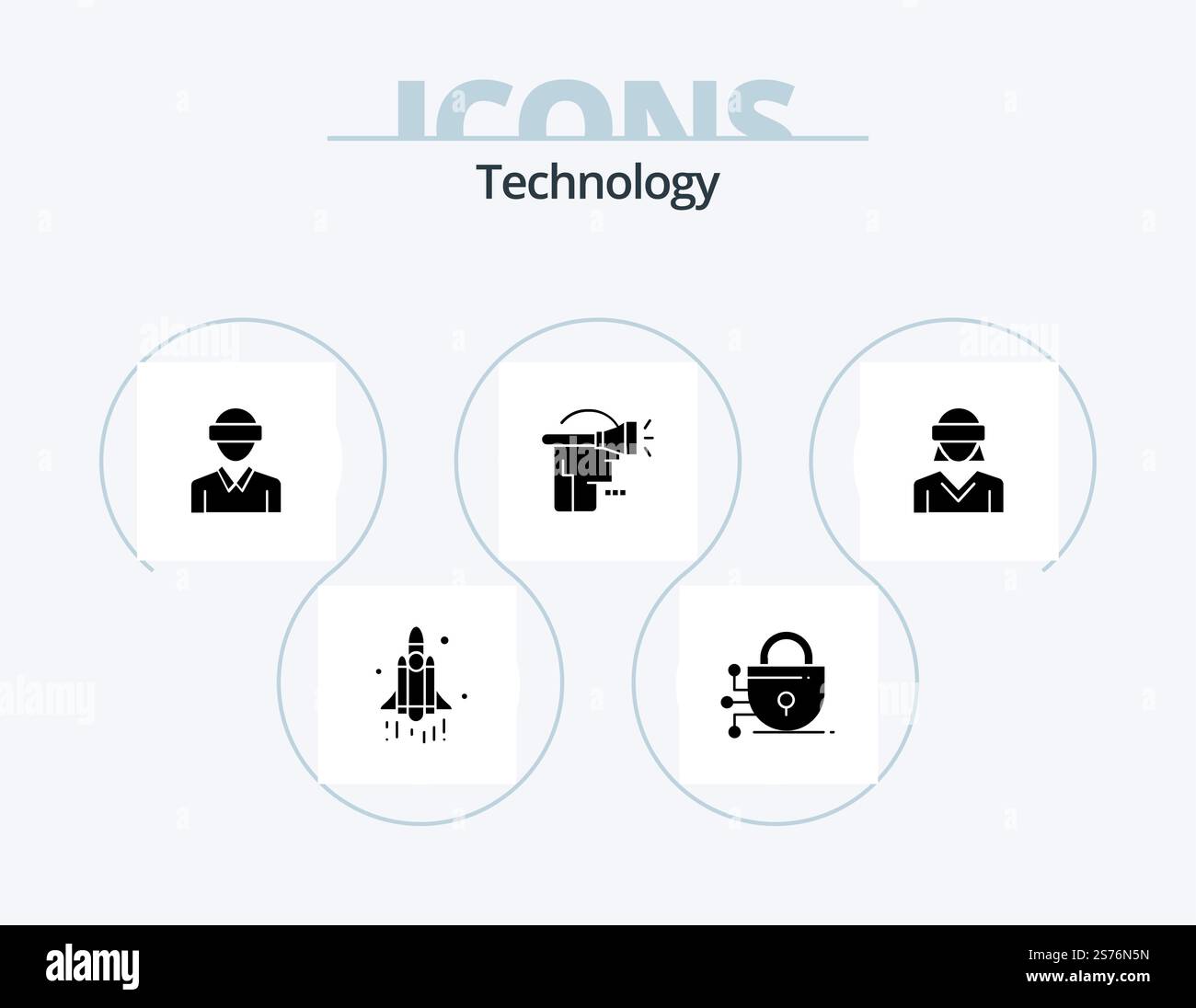 Technology Glyph Icon Pack 5 Icon Design. motion. virtual reality. motion. technology. head Stock Vector