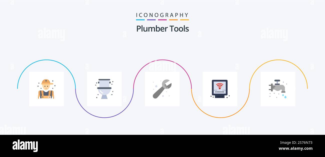 Plumber Flat 5 Icon Pack Including . plumber. system. mechanical. plumbing Stock Vector
