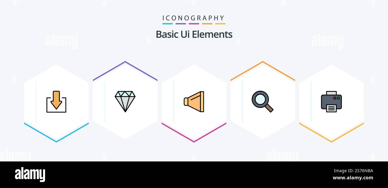Basic Ui Elements 25 FilledLine icon pack including machine. print. speaker. printer. zoom Stock Vector