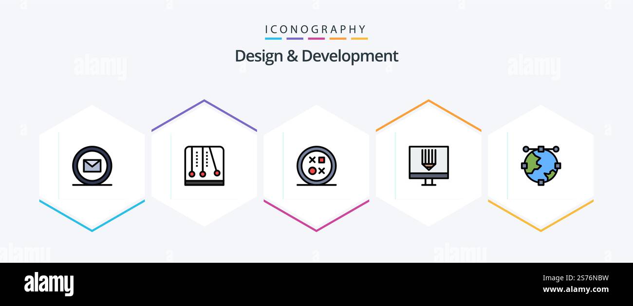 Design and Development 25 FilledLine icon pack including programing. design. cross. computer. shape Stock Vector