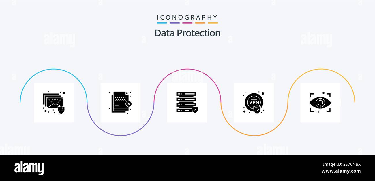 Data Protection Glyph 5 Icon Pack Including . scan. data. eye. security Stock Vector