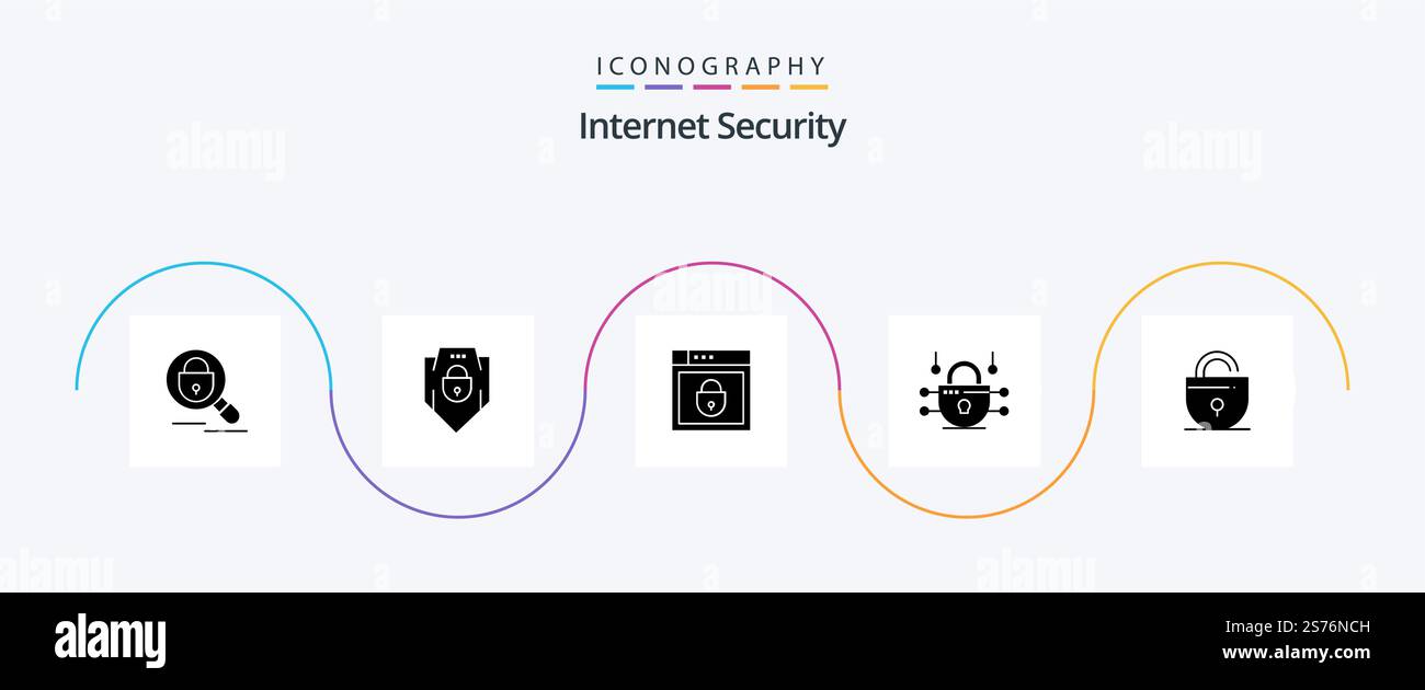 Internet Security Glyph 5 Icon Pack Including . internet. security. lock Stock Vector