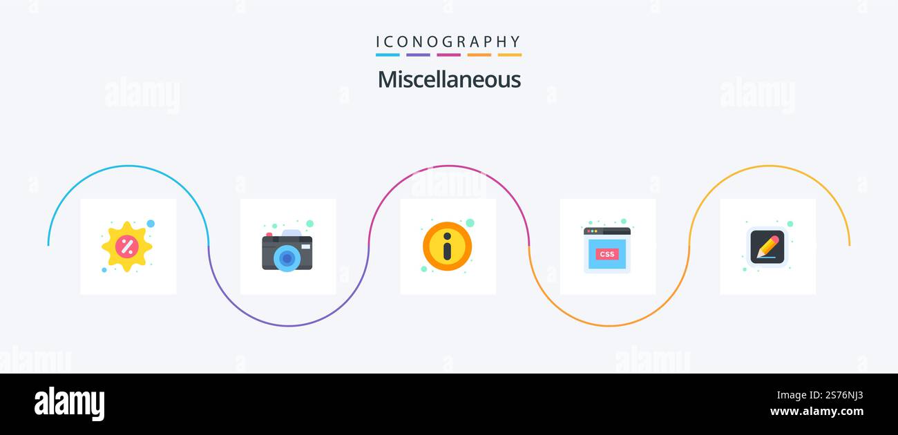 Miscellaneous Flat 5 Icon Pack Including pen. coding. about. web. code Stock Vector