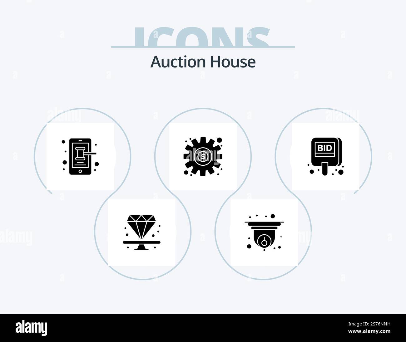 Auction Glyph Icon Pack 5 Icon Design. bid. setting. mobile. preference. dollar Stock Vector