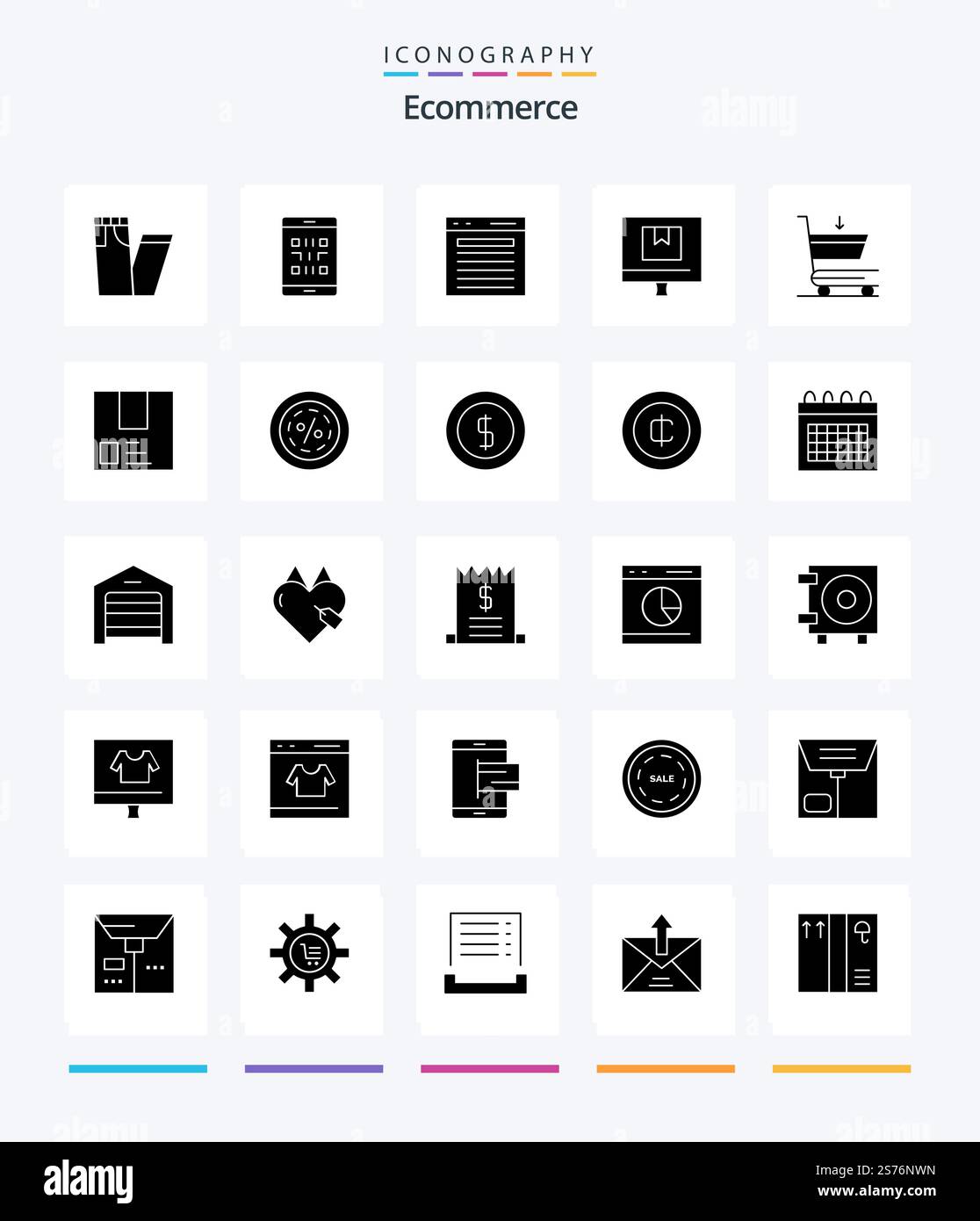 Creative Ecommerce 25 Glyph Solid Black icon pack  Such As online. delivery. add. commerce. website Stock Vector