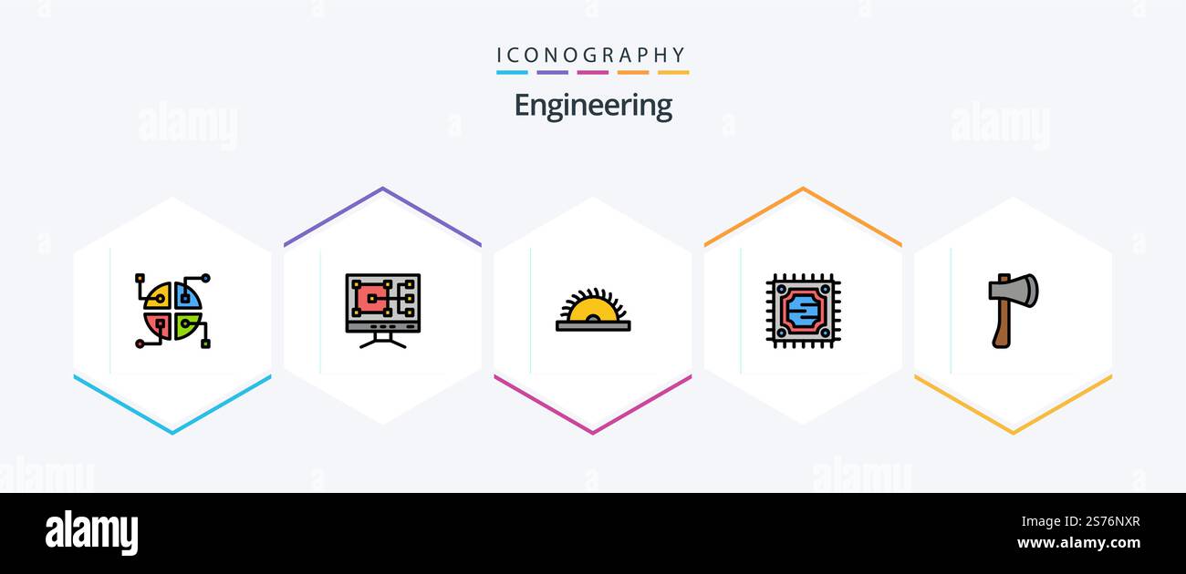 Engineering 25 FilledLine icon pack including building. axe. tool. ax tool. processor Stock Vector