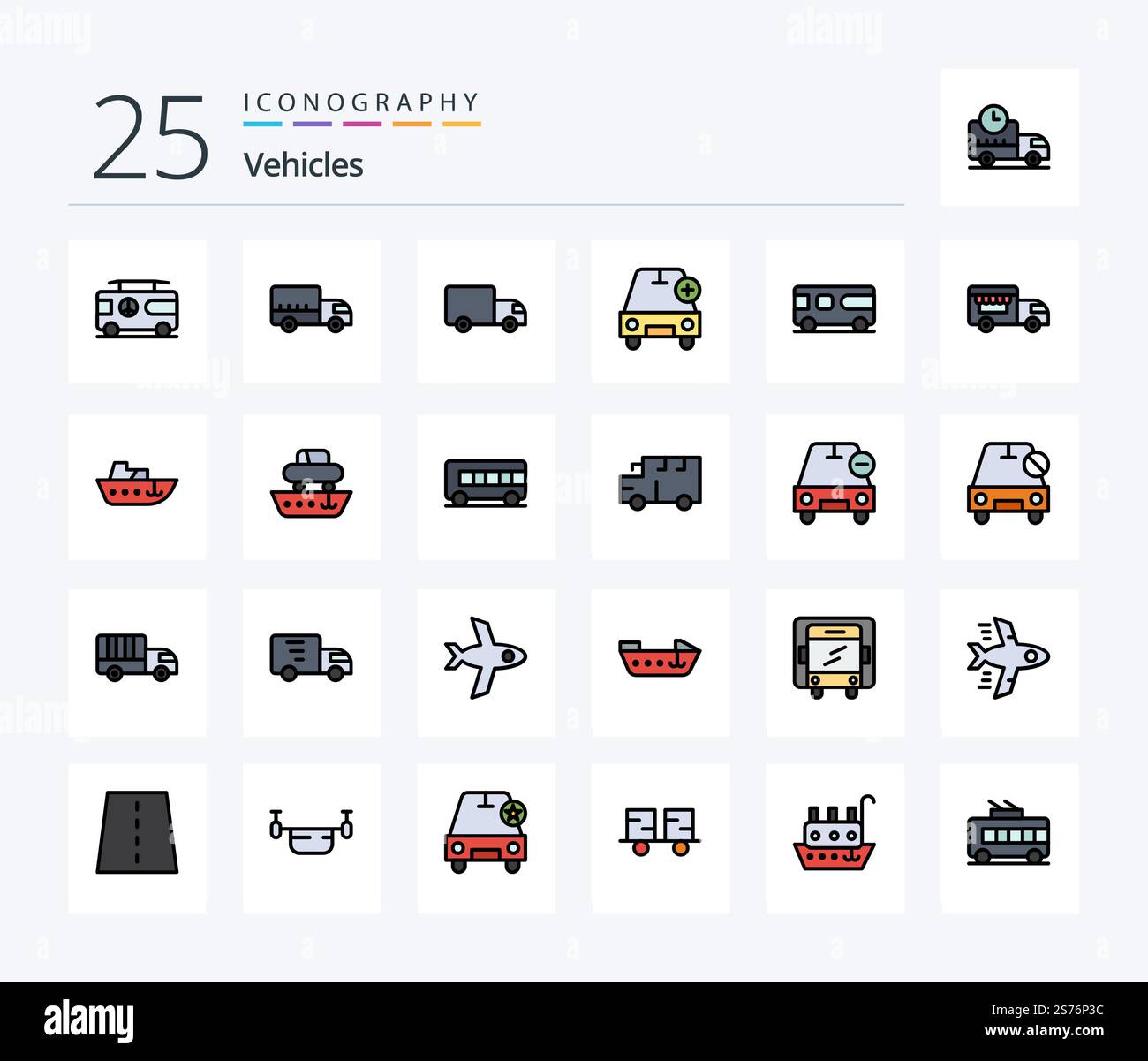Vehicles 25 Line Filled icon pack including ice cream. van. add. combo ...