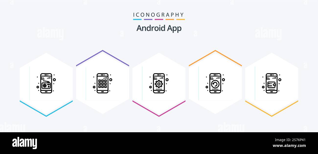 Android App 25 Line icon pack including purse. mobile wallet. setting. restart. mobile Stock Vector