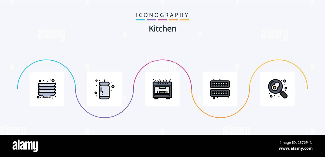 Kitchen Line Filled Flat 5 Icon Pack Including egg. kitchen. microwave. cooking. ice Stock Vector