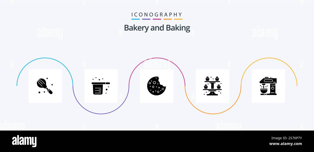 Baking Glyph 5 Icon Pack Including cafe. cupcake. cups. cooking. slice Stock Vector