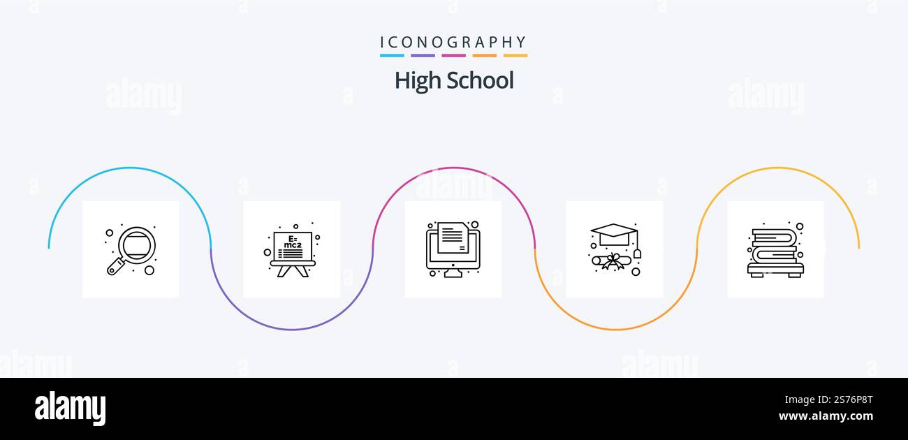 High School Line 5 Icon Pack Including bookshelf. bookcase. exam ...