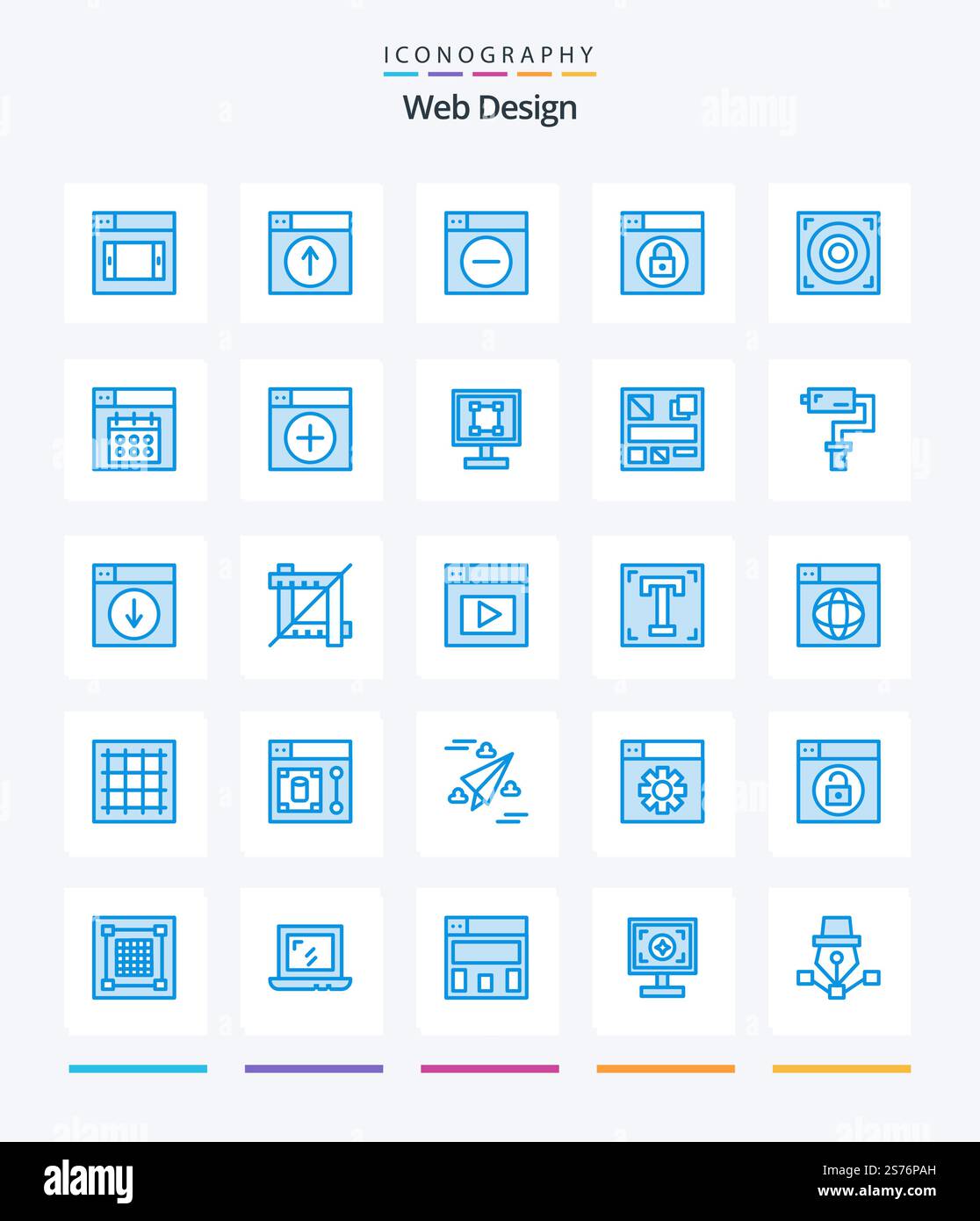 Creative Web Design 25 Blue icon pack  Such As speaker. web. web. lock. web Stock Vector