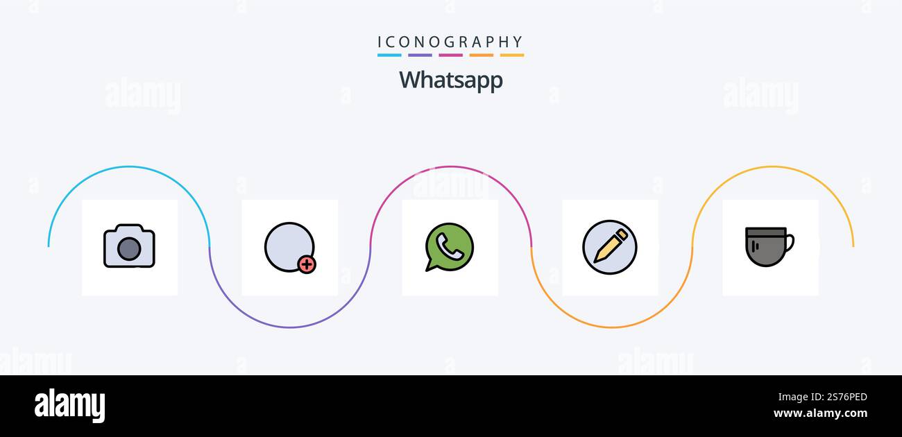 Whatsapp Line Filled Flat 5 Icon Pack Including coffee. cup. app. text. basic Stock Vector