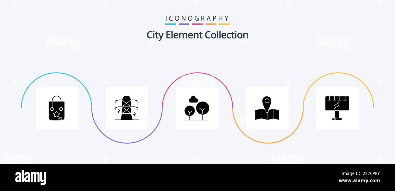 City Element Collection Glyph 5 Icon Pack Including journey. location ...