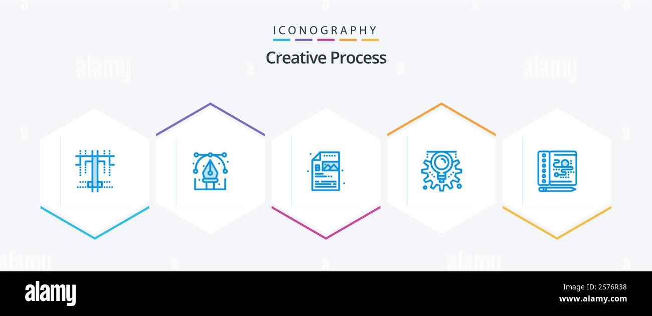 Creative Process 25 Blue icon pack including process. process. creative. creative. gear Stock Vector