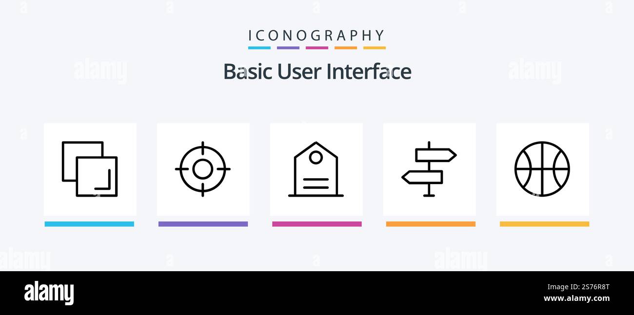 Basic Line 5 Icon Pack Including label. setting. ux. basic. mobile. Creative Icons Design Stock Vector