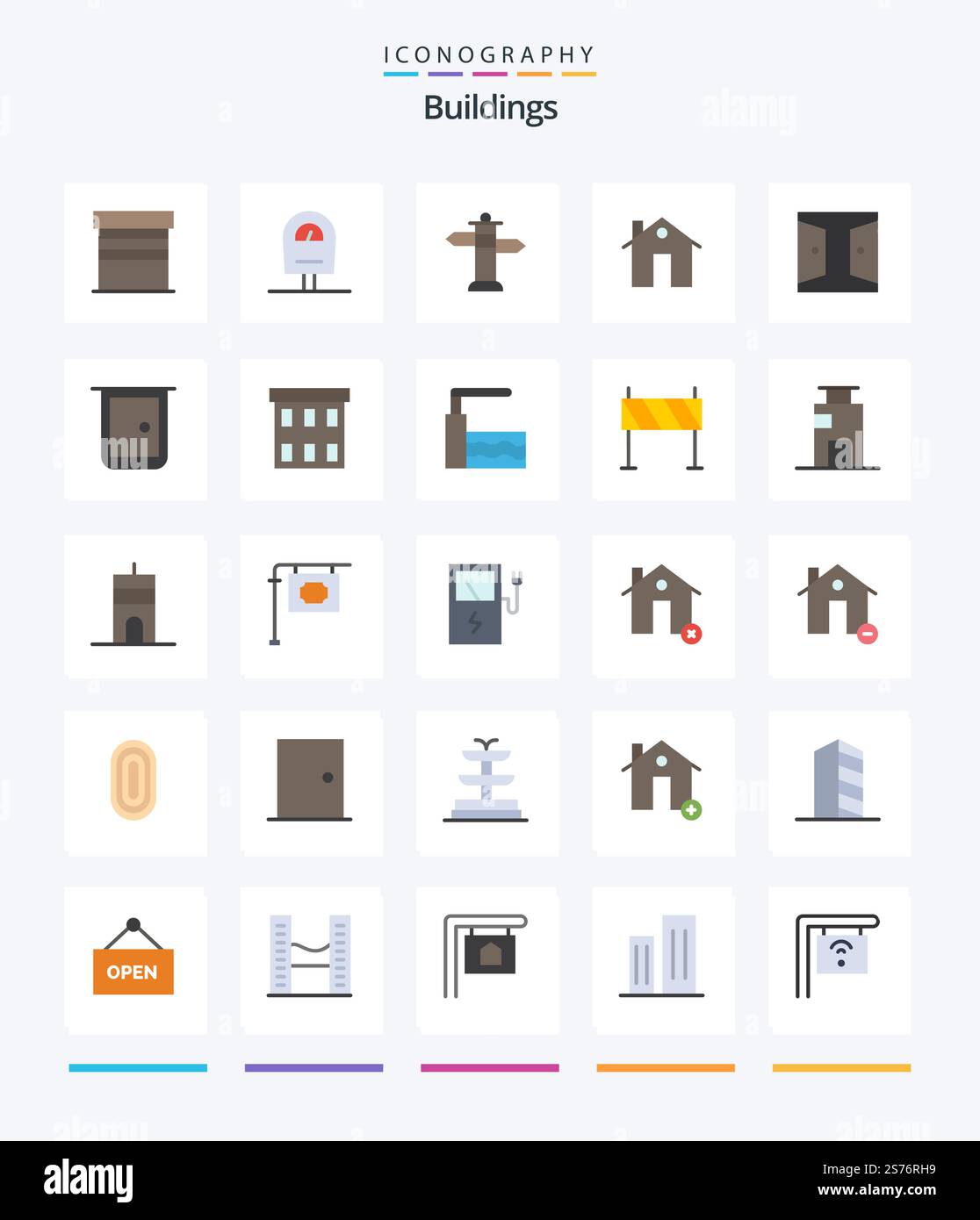 Creative Buildings 25 Flat icon pack Such As gate. buildings. sign ...