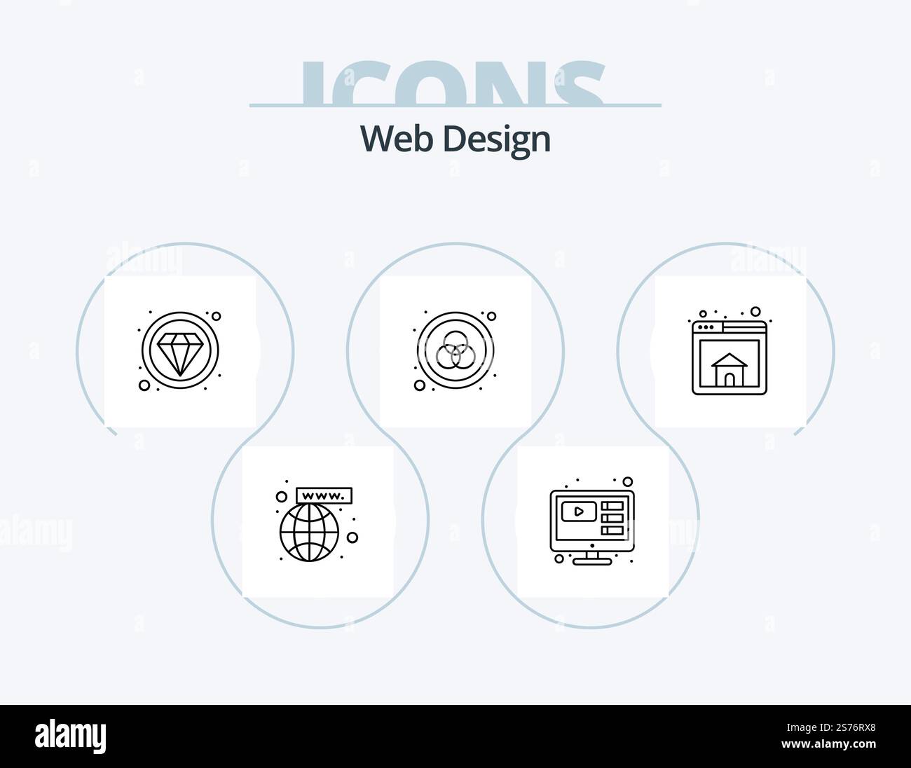Web Design Line Icon Pack 5 Icon Design. color. mobile. design. internet. app Stock Vector