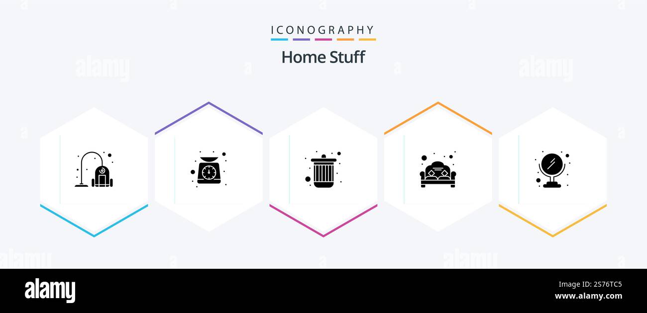 Home Stuff 25 Glyph icon pack including makeup. bin. sofa. couch Stock Vector