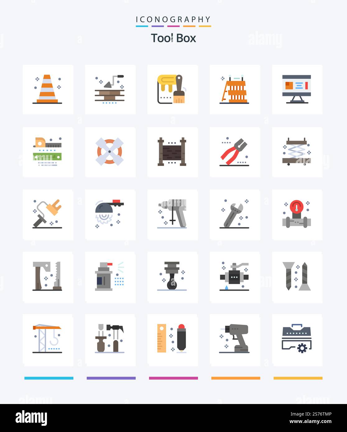 Creative Tools 25 Flat icon pack  Such As construction. architecture. dye. tools. construction Stock Vector